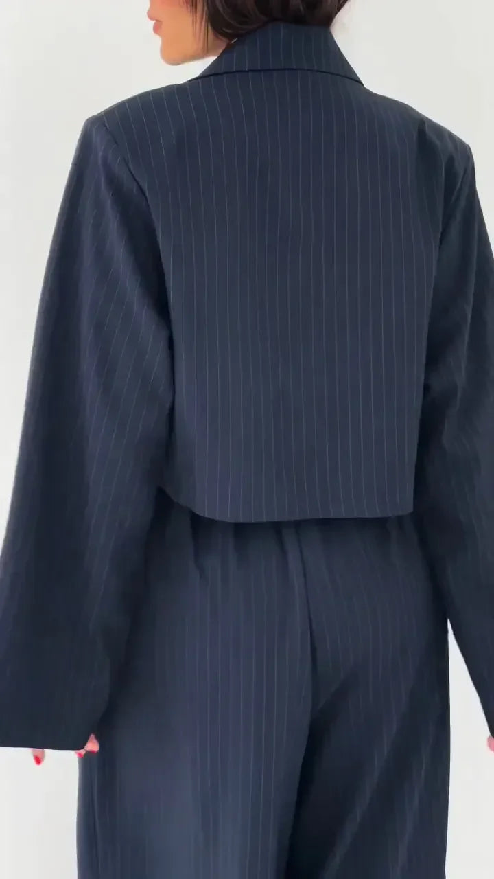 Monika | Elegancki czarny komplet ze spodniami i żakietem