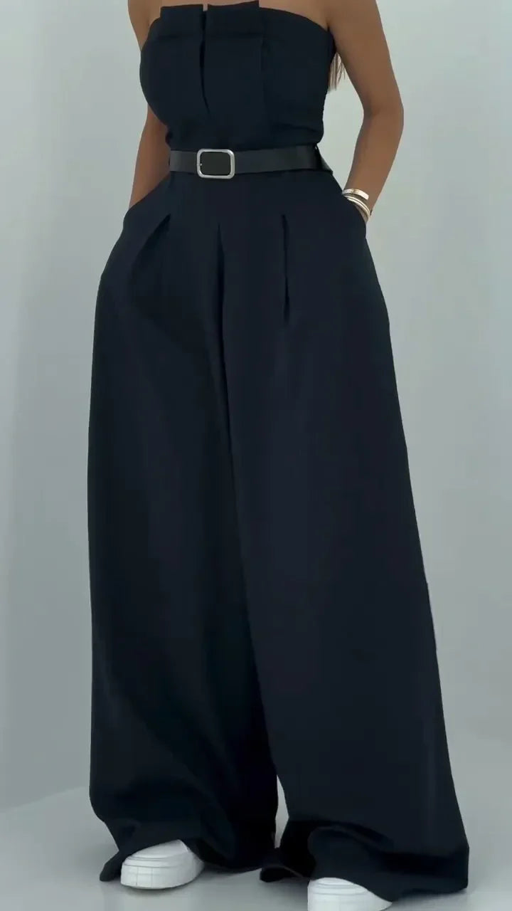 Monika | Elegancki czarny komplet ze spodniami i żakietem