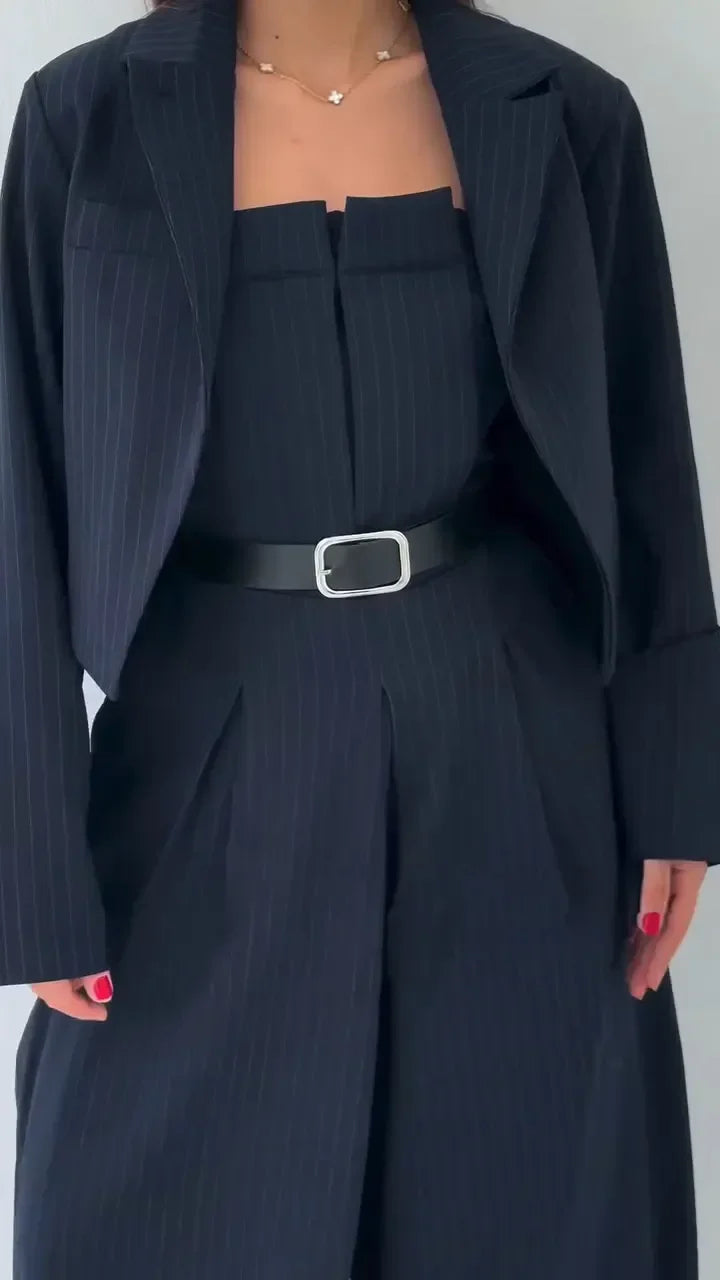 Monika | Elegancki czarny komplet ze spodniami i żakietem