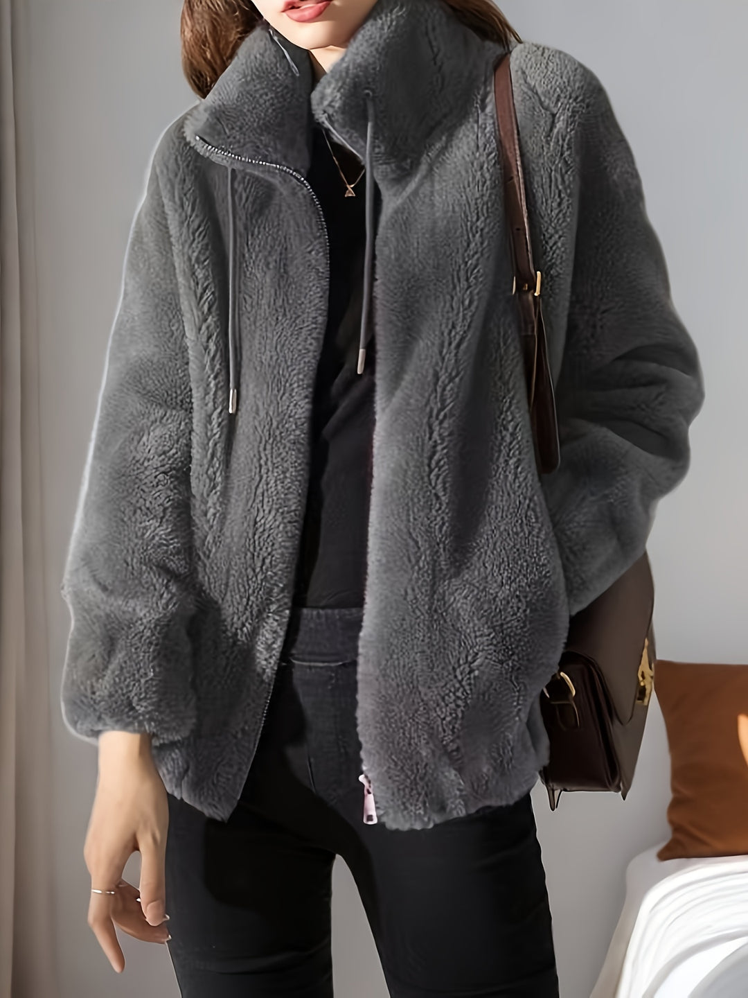 Magdalena | Miękka polarowa kurtka z kołnierzem