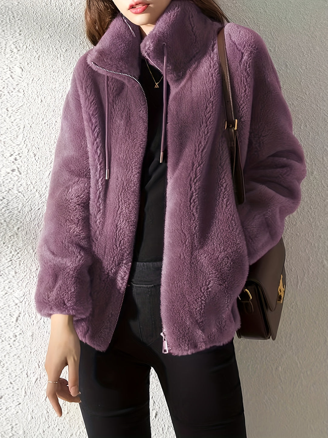 Magdalena | Miękka polarowa kurtka z kołnierzem