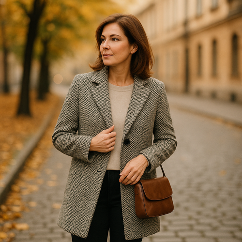 Olga | Wełniany płaszcz w pepitkę