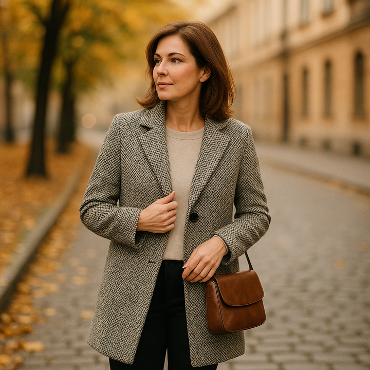 Olga | Wełniany płaszcz w pepitkę