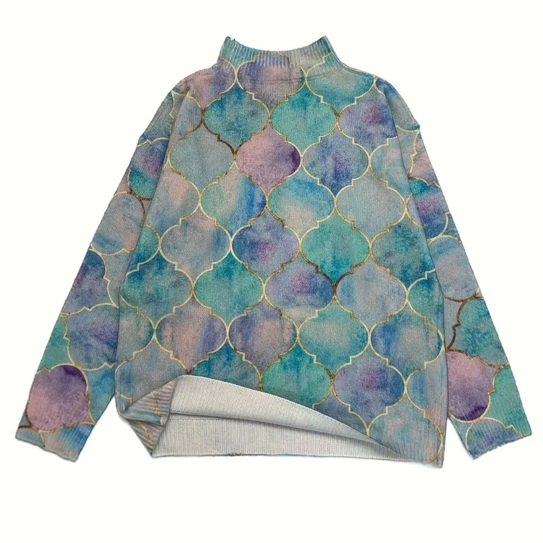 Lidia | Pastelowy sweter z delikatnym złotym wzorem