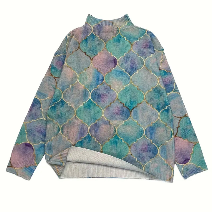 Lidia | Pastelowy sweter z delikatnym złotym wzorem