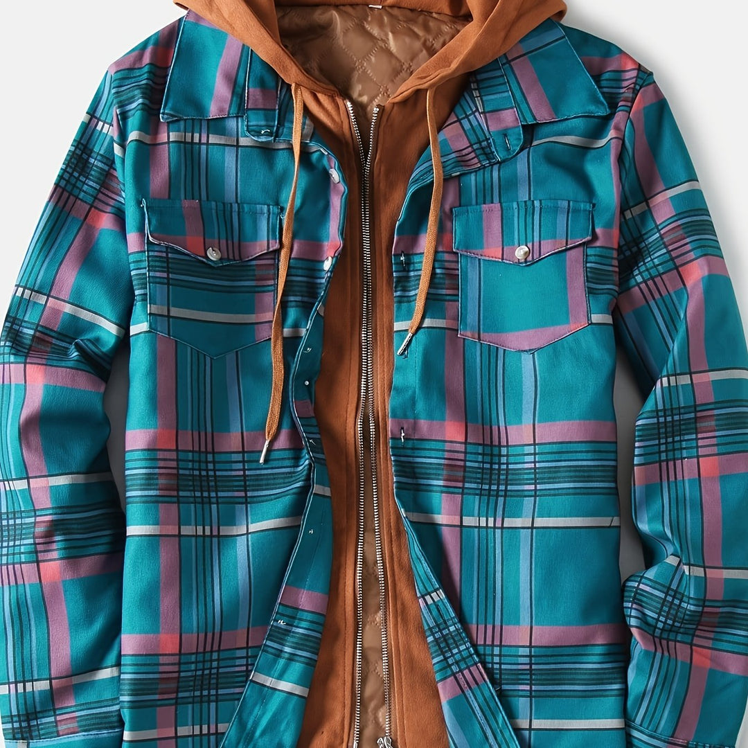 Oskar | Ciepła kurtka w kratę z kapturem